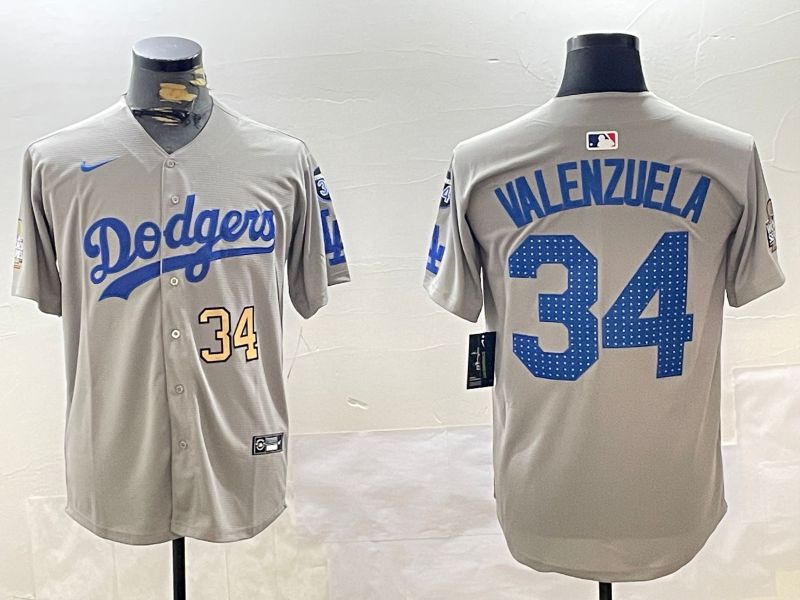 Men Los Angeles Dodgers 34 Valenzuela Grey Game 2024 Nike MLB Jersey style 112015